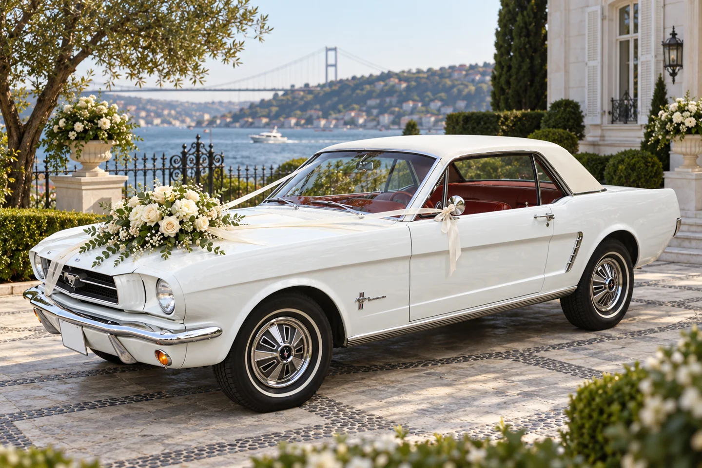 1965 Ford Mustang klasik düğün arabası — temsili fotoğraf